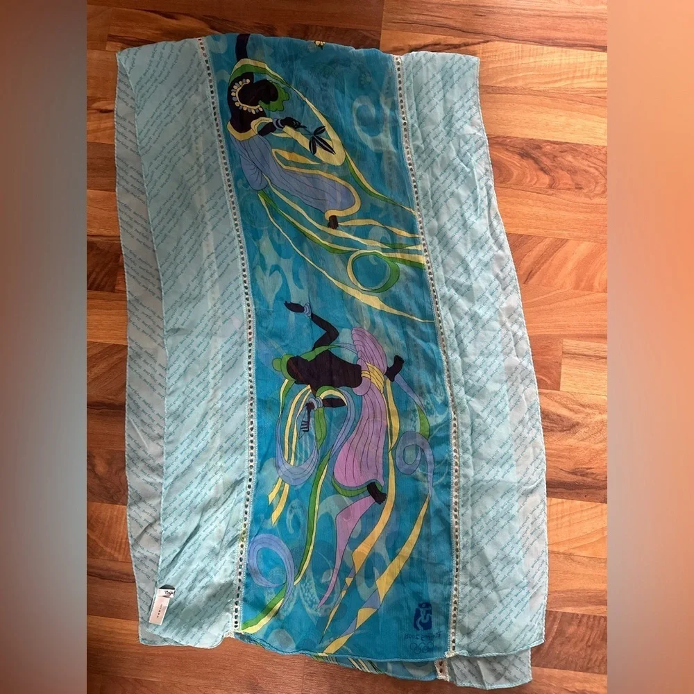 2008 Beijing Olympics Elegant Blue and Green Silk Scarf